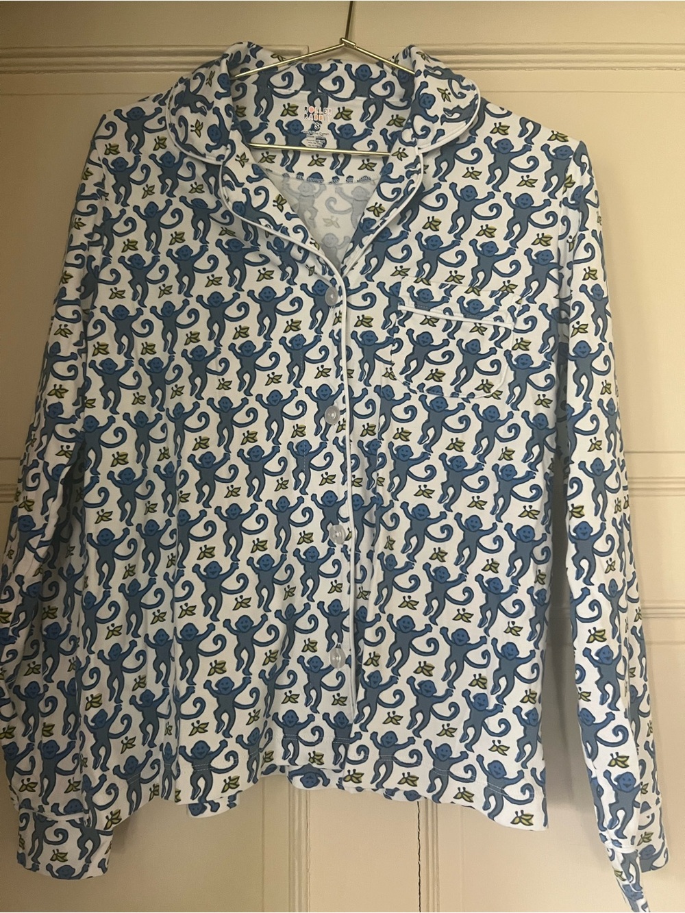 Roller Rabbit Monkey Fiora Pajama Set S – Long Sleeve Pima Cotton